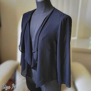 Jacques Vert black sheer chiffon shawl wrap jacket
